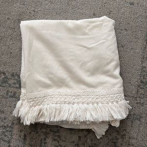 Restoration Hardware white boho macrame crib dust ruffle.